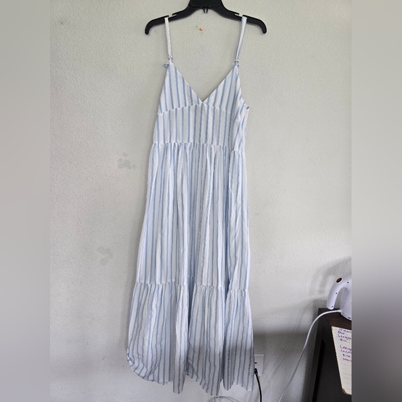 Asos Tiered Sleeveless Maxi Dress Sz 8 Womens Blue White Striped Tassles New - Picture 11 of 11